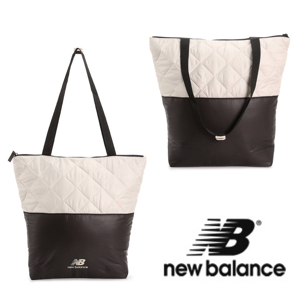 🆕 Nylon Colorblock Tote Bag NEW BALANCE Blk/Cream
